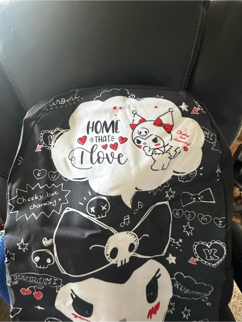 Kuromi Black Character Backpack Cover with White & Red Accents see pics